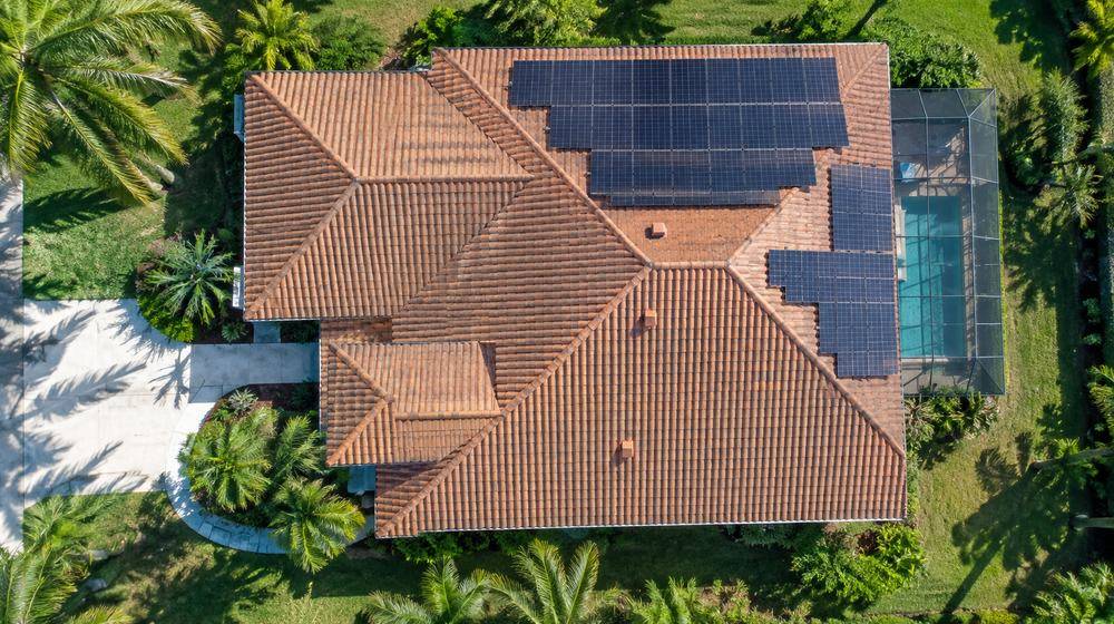 Florida rooftop with solar panels seen from above